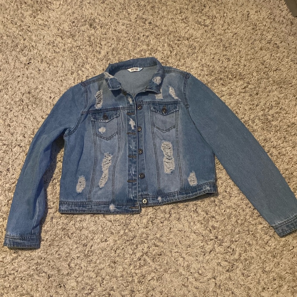 Distressed Light/Medium Wash Jean Jacket